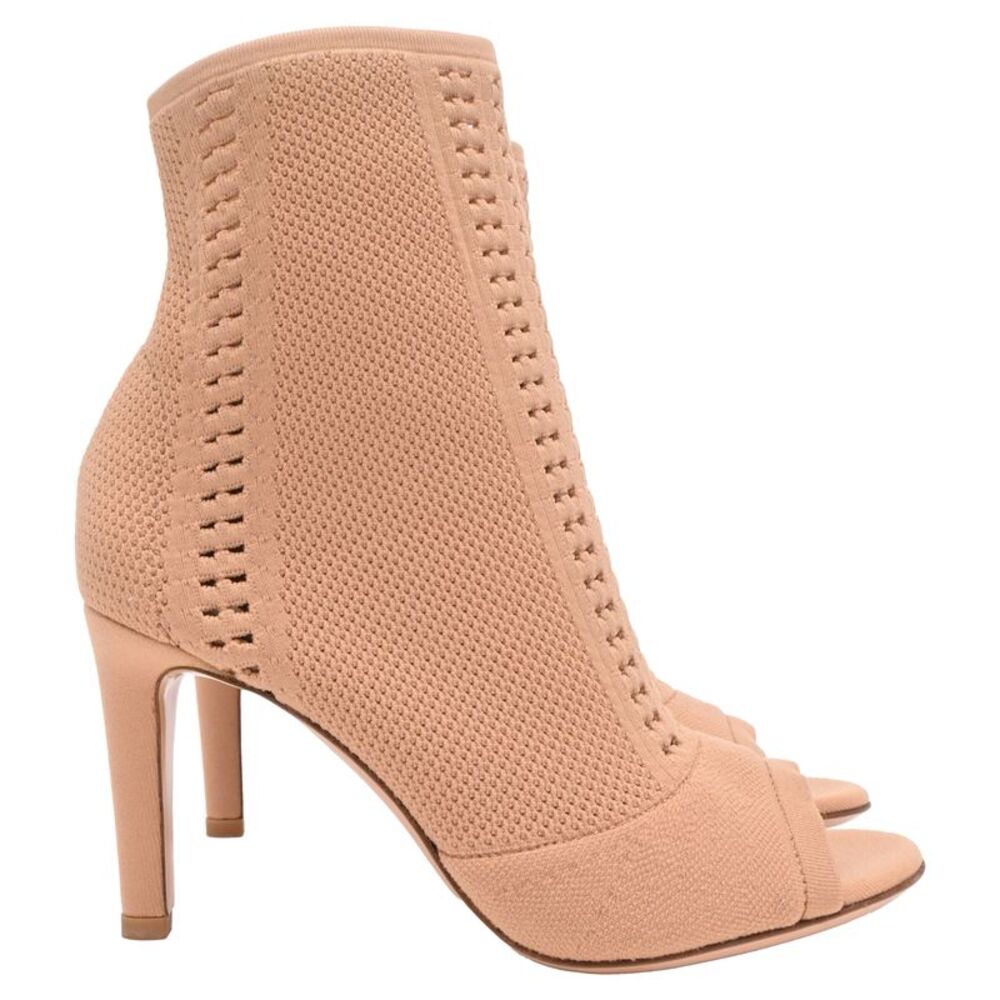 Gianvito Rossi Vires Open-Toe Stretch-Knit Ankle Boots in Nude Polyester